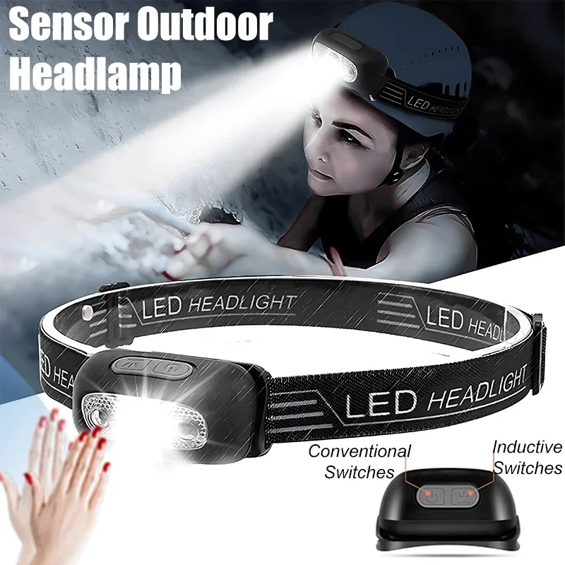 Headlamp Waterproof Rechargeable - Leistungsstarke LED-Stirnlampe, verstellbarer Wellensensor-Schalter, Taschenlampe, USB