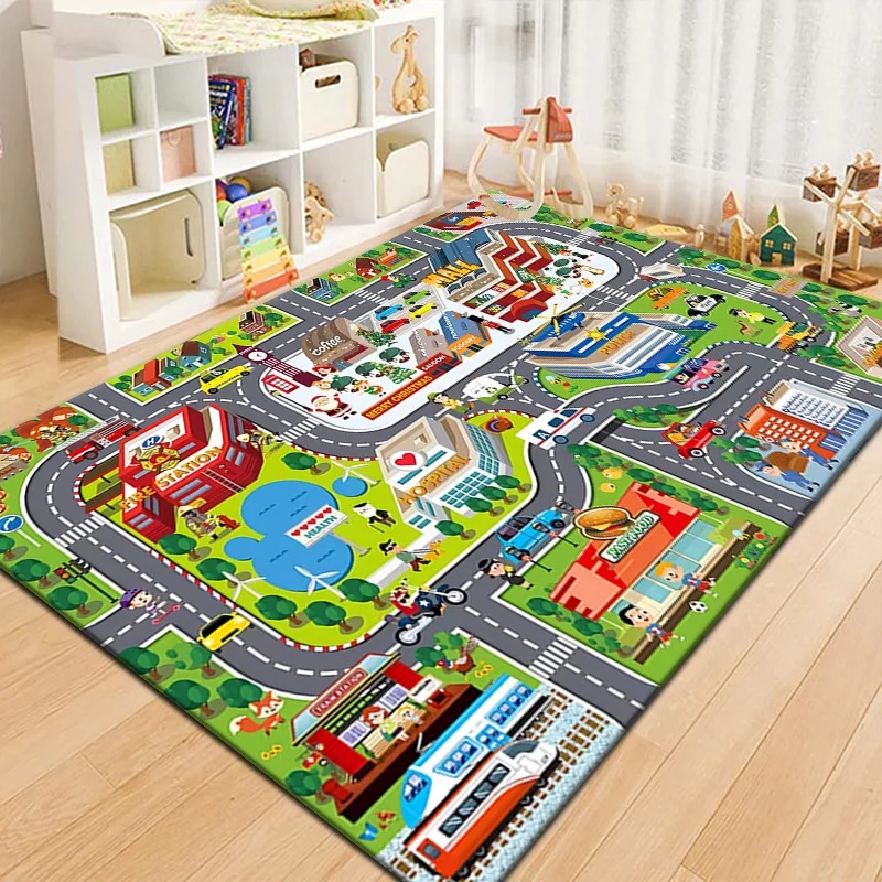 Outdoor Adventure Educator - Bunter Kinder-Stadtkarten-Spielteppich Straßenverkehr-Abenteuer-Teppich für Kinderspielzimmer Schlafzimmer