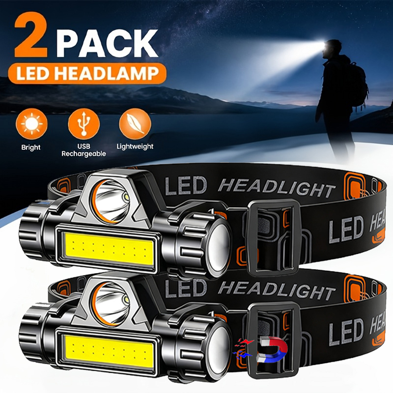 Headlamp Waterproof Rechargeable - Superhelle LED-Stirnlampe, wiederaufladbar, wasserdicht, mit XPE-COB-Perlen